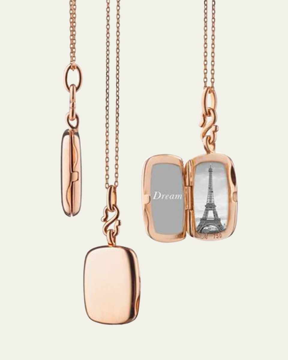 18K Rose Gold Slim Britt Rectangle Locket Necklace